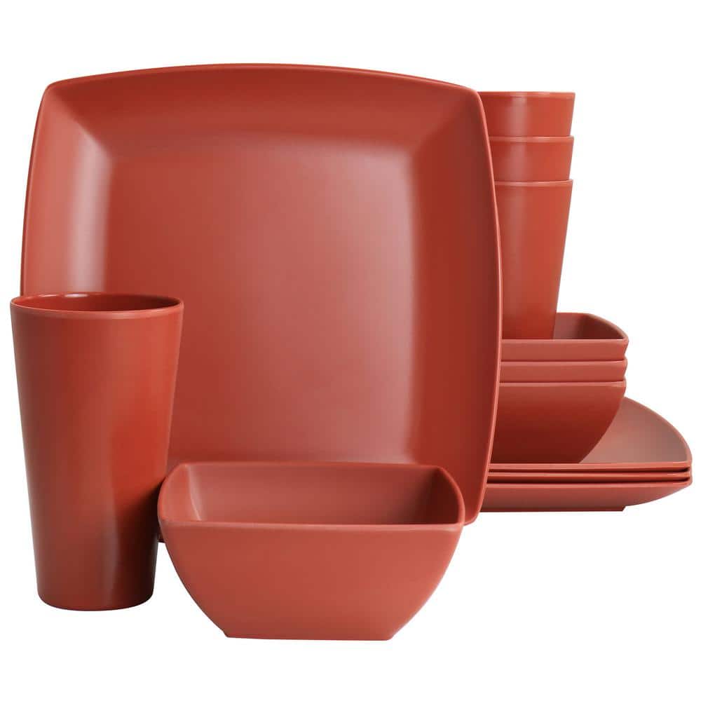 Grayson Melamine 12-Piece Square Dinnerware Set in Orange - Hercitys