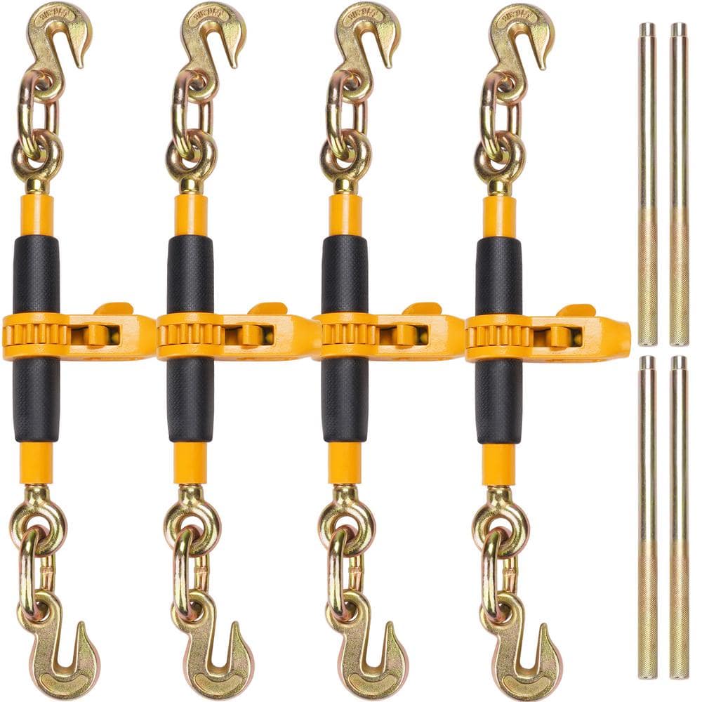 Ratchet Chain Binder, 3/8in.-1/2in. Heavy Duty Load Binders,G80 Hooks 12000 lbs Secure Load Limit,Anti-skid Handle,4 Pc - Hercitys