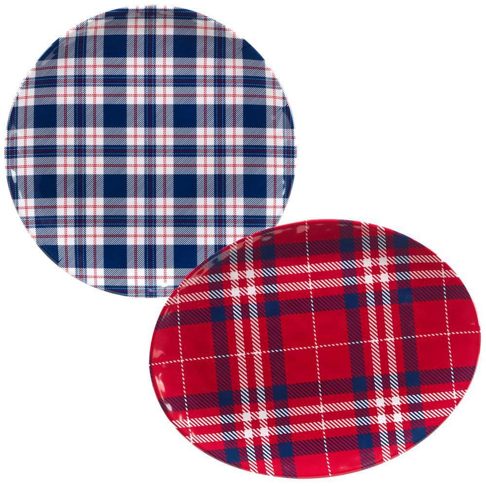 Patriotic Plaid 2-Piece Multi-Colored Melamine Platter Set Service for 2 - Hercitys