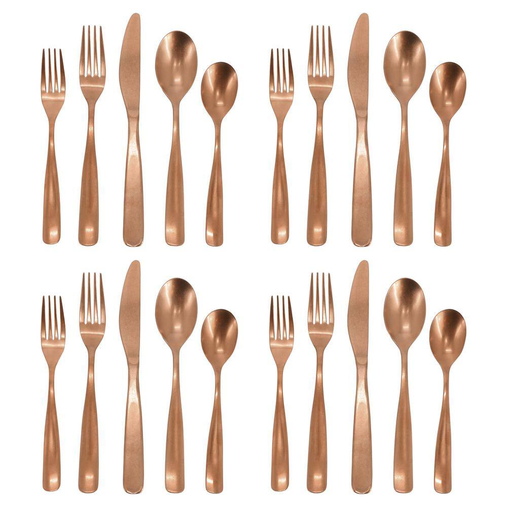 Hulton 20-Piece Stainless Steel Flatware Set in Matte Bronze - Hercitys