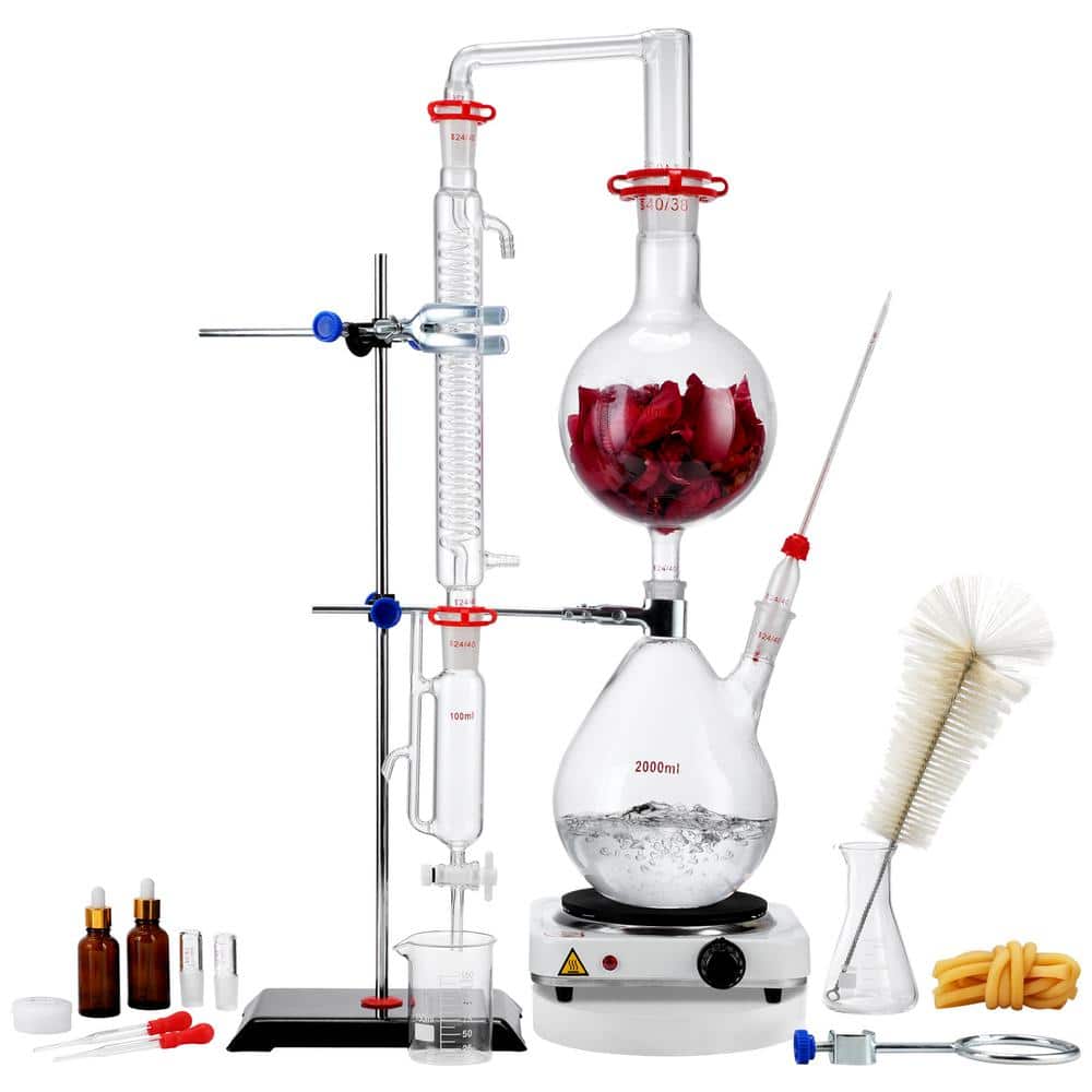 Essential Oil Distillation Kit, Distillation Apparatus, Glassware Distillation Kit with Heating Plate, 28-Pieces - Hercitys