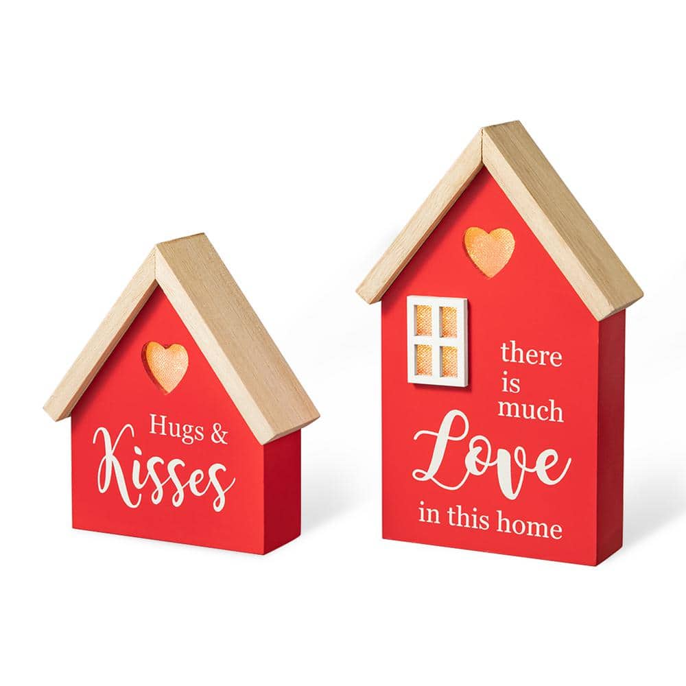 8.50 in. H Valentine’s Lighted Wooden House-shaped Table Decor（Set of 2） - Hercitys