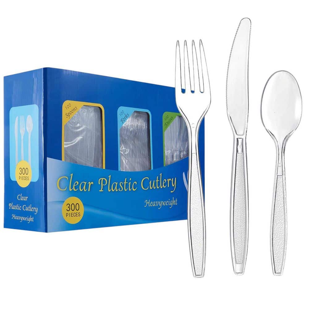 Clear Disposable Plastic Cutlery Set, 300-Piece Combo Box - Hercitys
