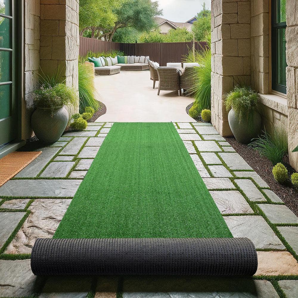 Evergreen Collection 3 ft. x 10 ft. Indoor/Outdoor Green Low Pile Artificial Grass Runner Rug, 2 ft. 7 in.x 10 ft - Hercitys