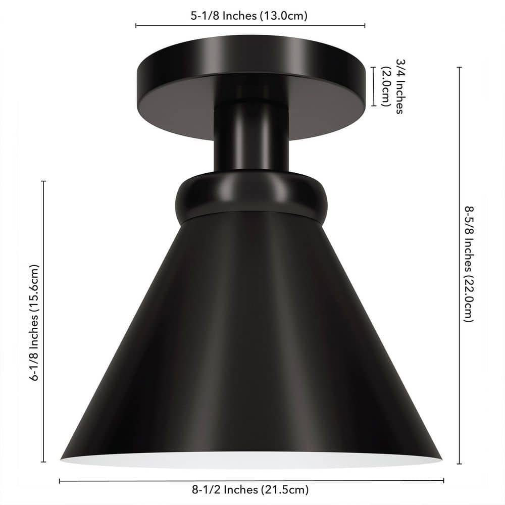 Zeno 8.5 in. Blackened Bronze Semi-Flush Mount with Metal Shade - Hercitys