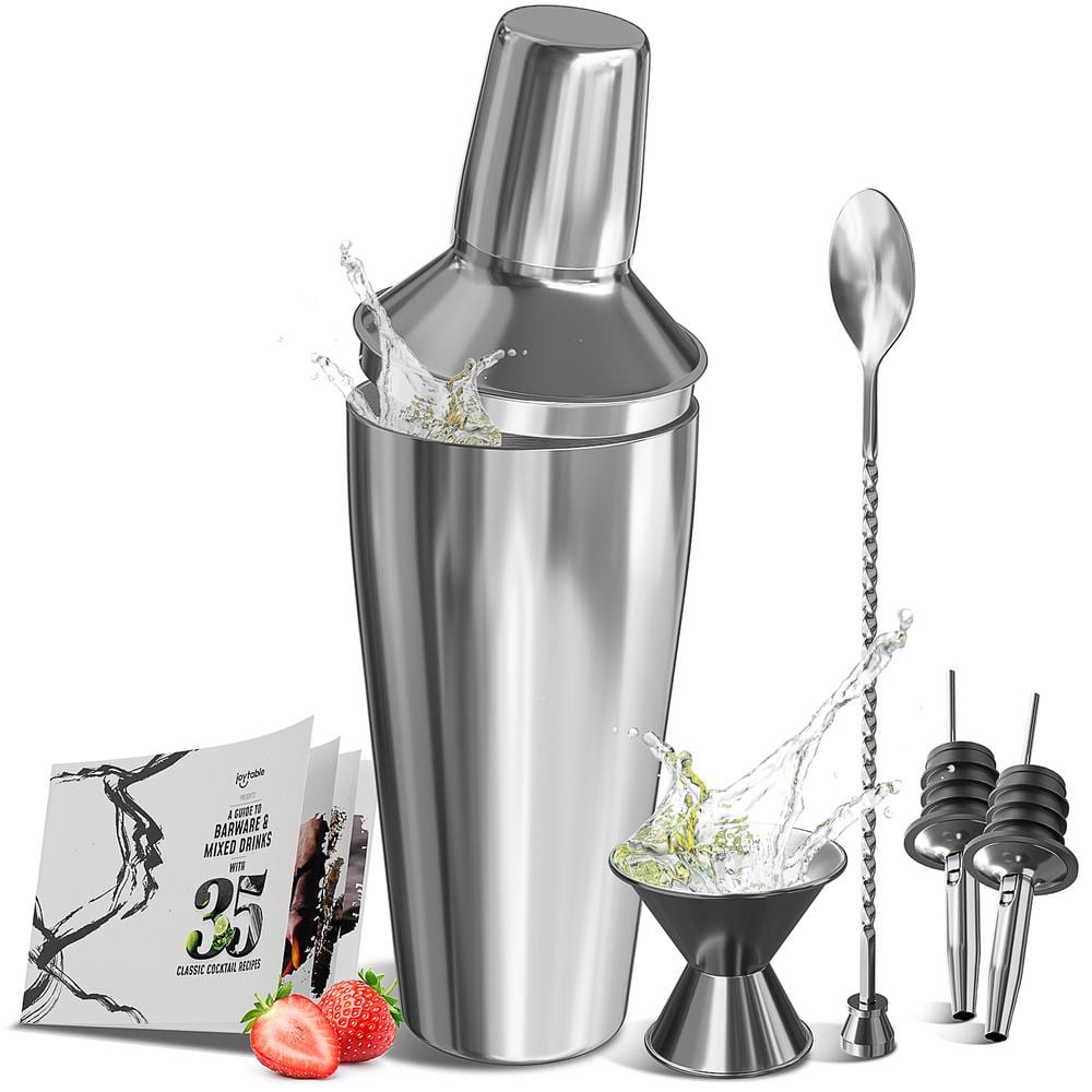8-Piece Stainless Steel Bartender Kit – Bar Cocktail Shaker Set, 24 oz. Martini Shaker, Book, Muddler, Jigger & Strainer - Hercitys