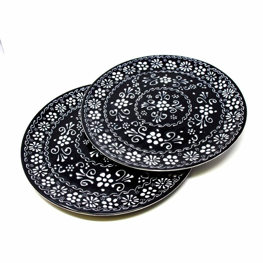 Mexican Ink Pottery Set of Large Dinner Plates - Hercitys
