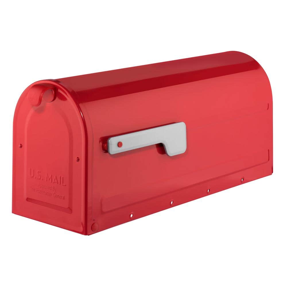 MB1 Red, Medium Steel, Post Mount Mailbox with Silver Flag - Hercitys