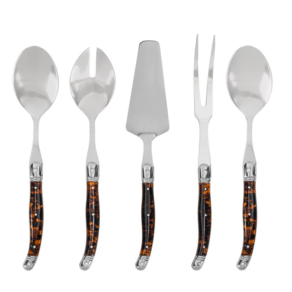 Laguiole 5-Piece Stainless-Steel Hostess Set with Tortoise Shell Handles - Hercitys