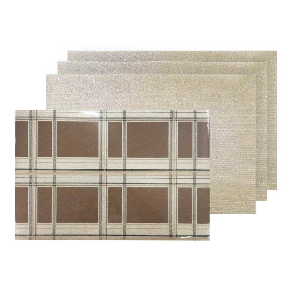 Sidewalk Trench Plaid Reversible Metallic Shimmer Placemat Set of 4, 12 in. x 18 in., Sparkling Brown/Beige/Black - Hercitys