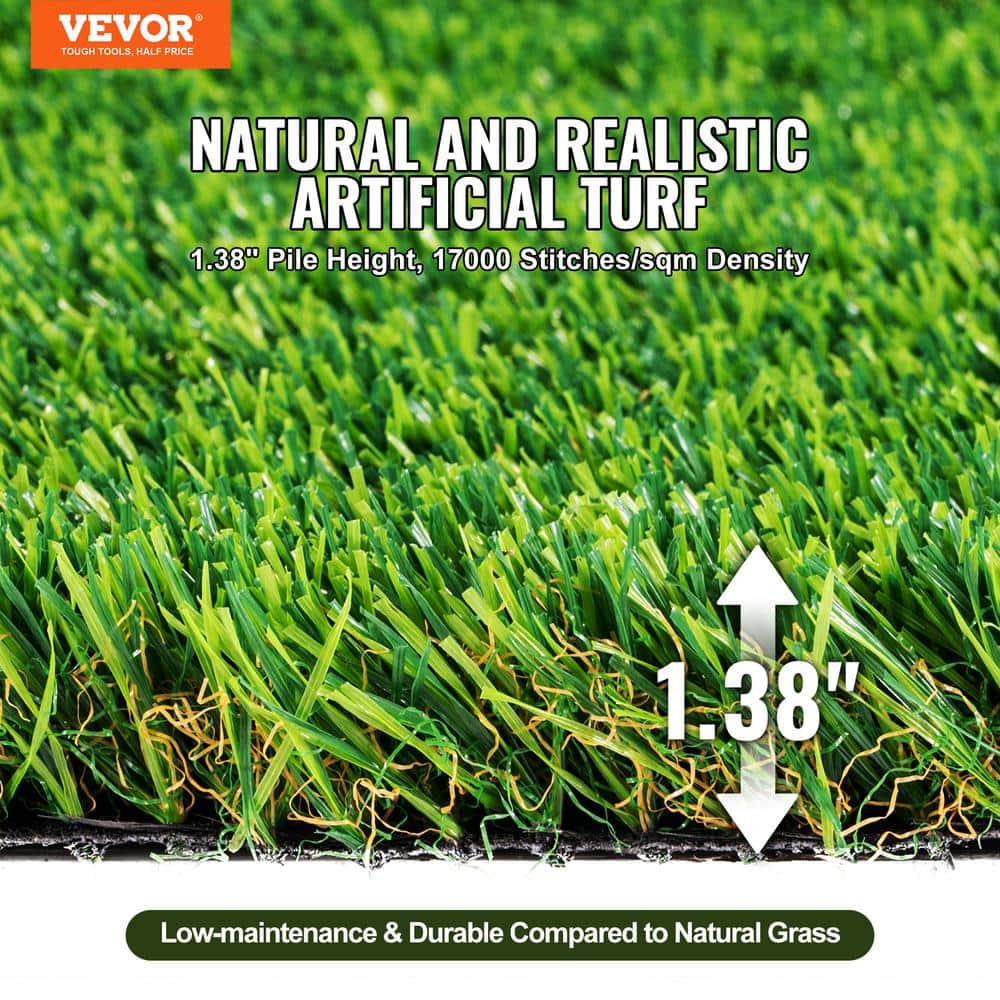 Artificial Grass 6 ft. x 10 ft. Green Turf 1.38 in. Fake Door Mat Artificial Grass with Drainage Holes Runner Rug - Hercitys