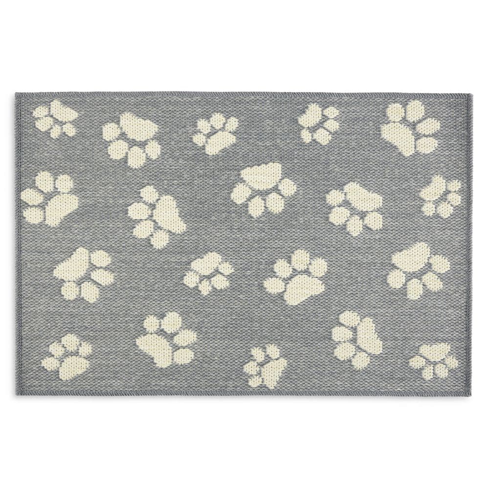 Comfy Pooch Gray/Tan Paw 23.6 in. x 35.4 in. Machine Washable Kitchen Mat - Hercitys