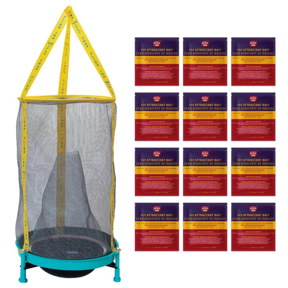 Ez Fly Cage Outdoor Fly Trap with 12 Low Odor Attractant Baits, Reusable and Durable - Hercitys