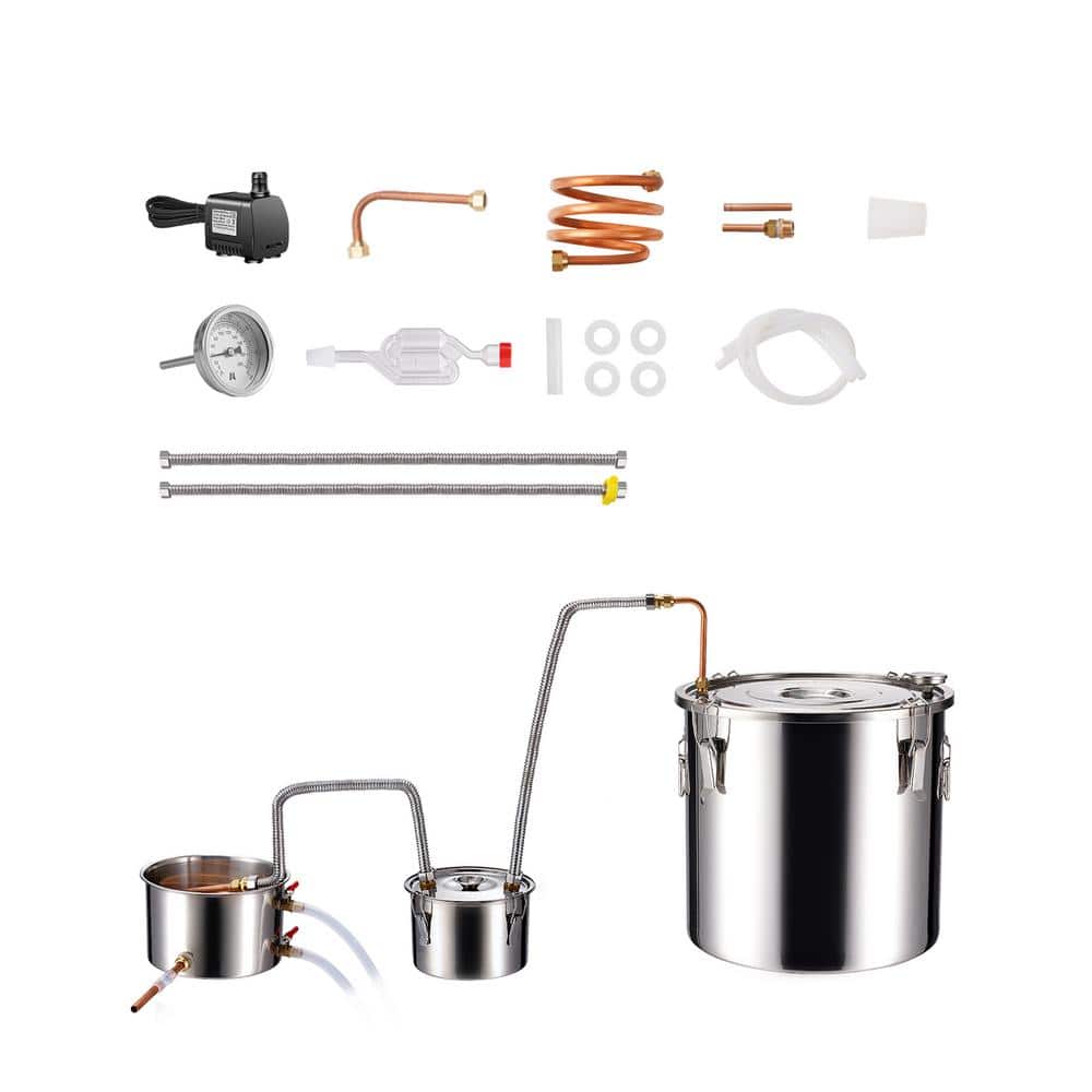 Alcohol Still, 8 gal./30 L Stainless Steel Water Alcohol Distiller, Dual Condenser Distiller Kit, Silver - Hercitys