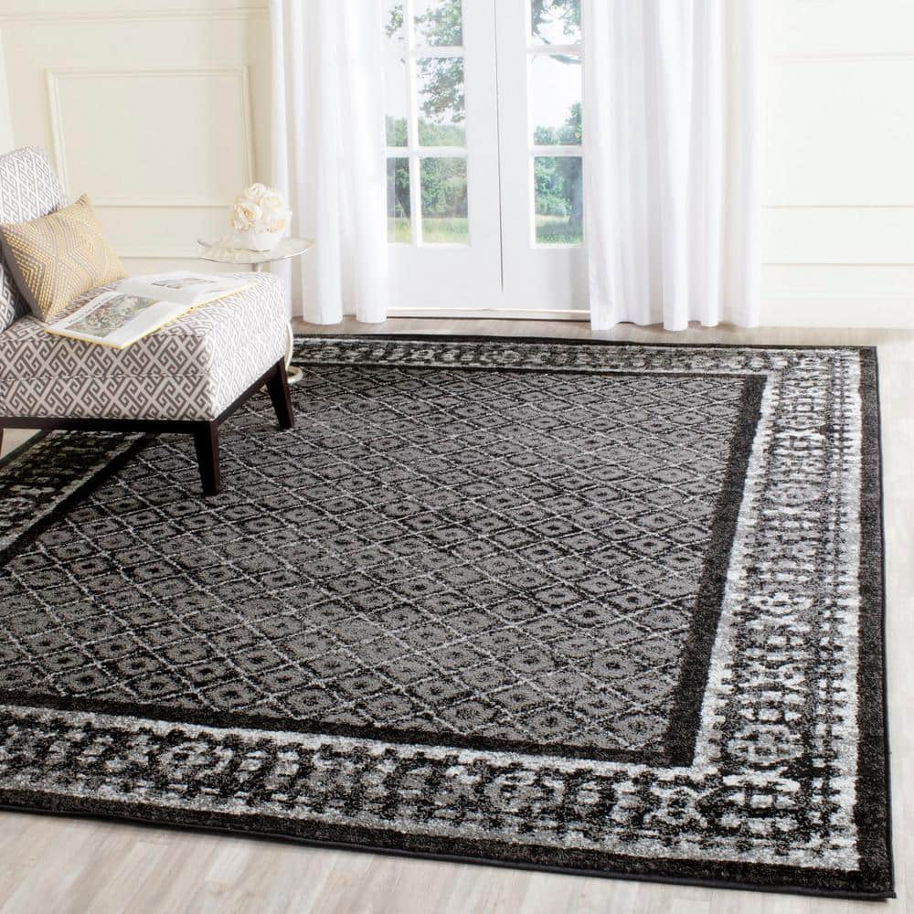 Adirondack Black/Silver 9 ft. x 12 ft. Border Geometric Area Rug - Hercitys