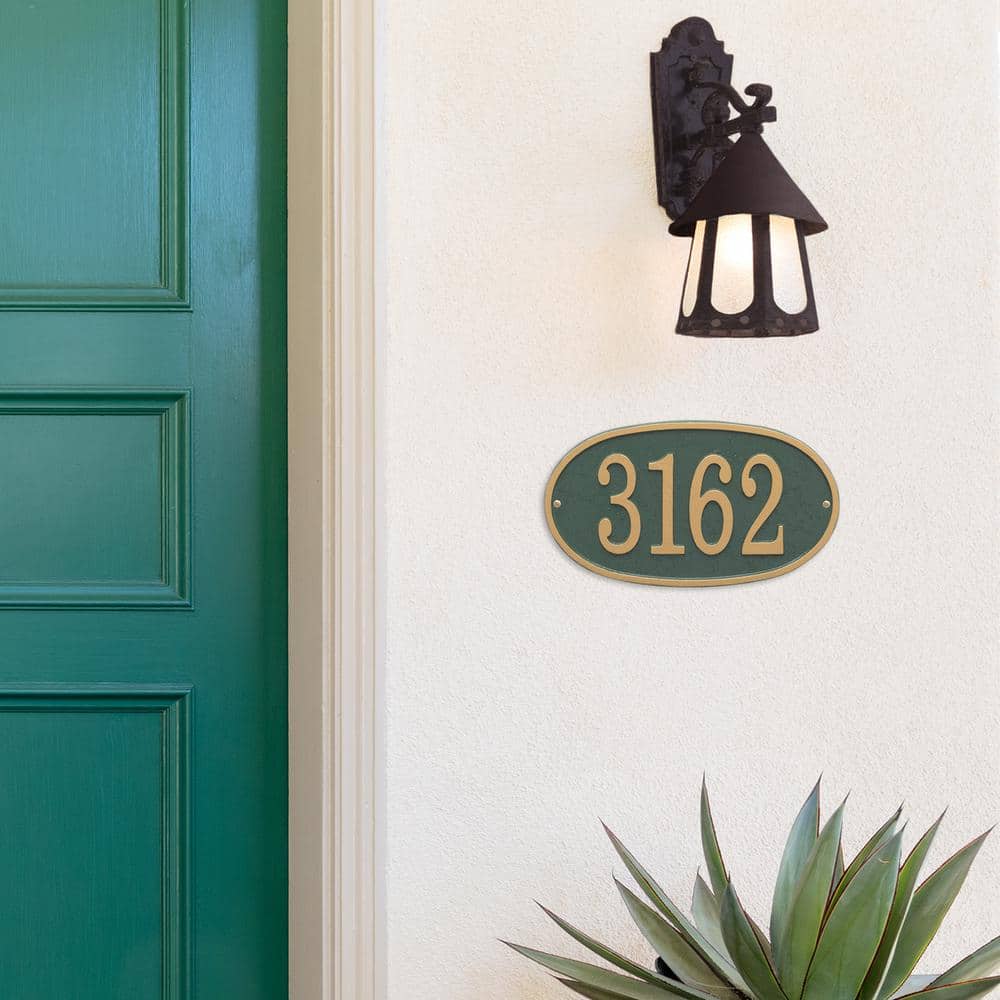 Fast and Easy Oval House Number Plaque, Green/Gold - Hercitys