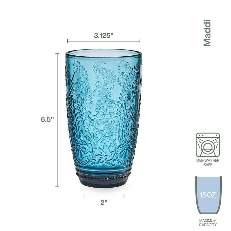 Maddi 15 oz. Indio Blue Highball Glass Set (Set of 4) - Hercitys