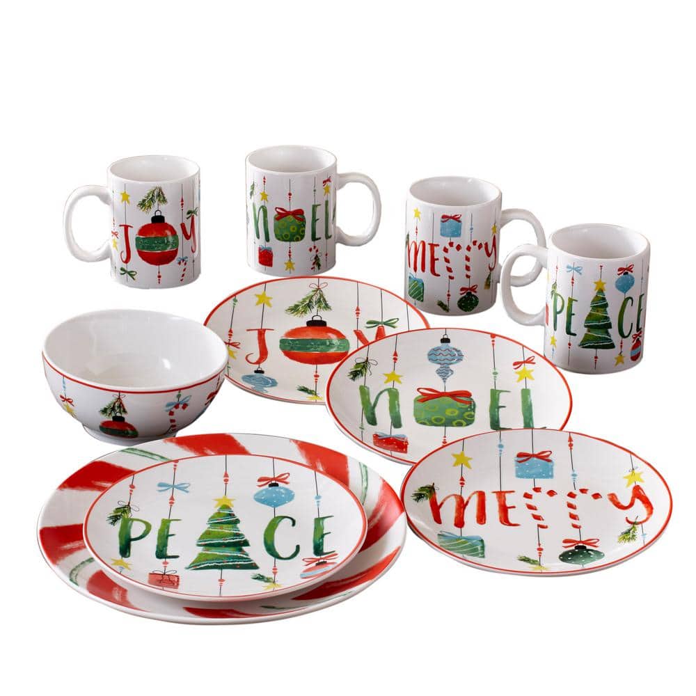 Peppermint 16-Piece Holiday Multi Porcelain Dinnerware Set (Service for 4) - Hercitys