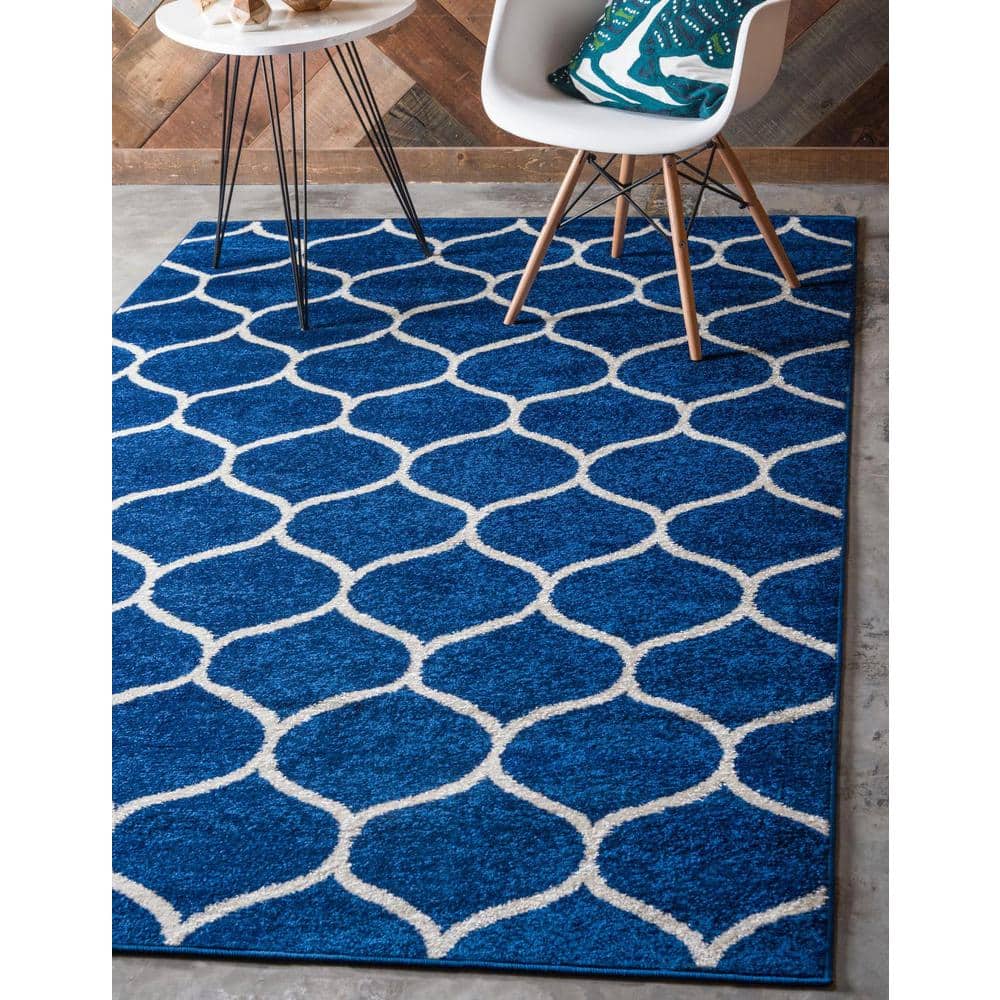 Trellis Frieze Rounded Navy Blue 9′ 0 x 12′ 0 Area Rug - Hercitys