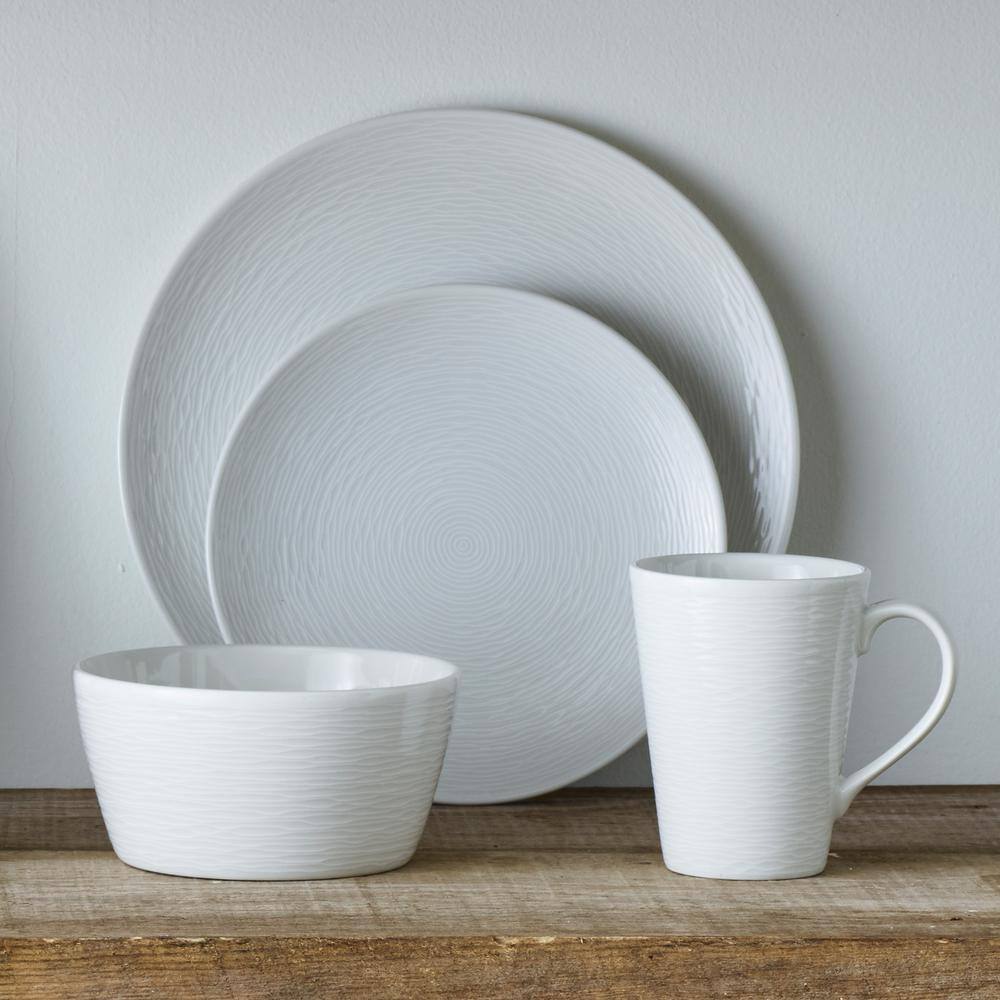 Colorscapes White-on-White Swirl 12-Piece (White) Porcelain Coupe Dinnerware Set, Service for 4 - Hercitys
