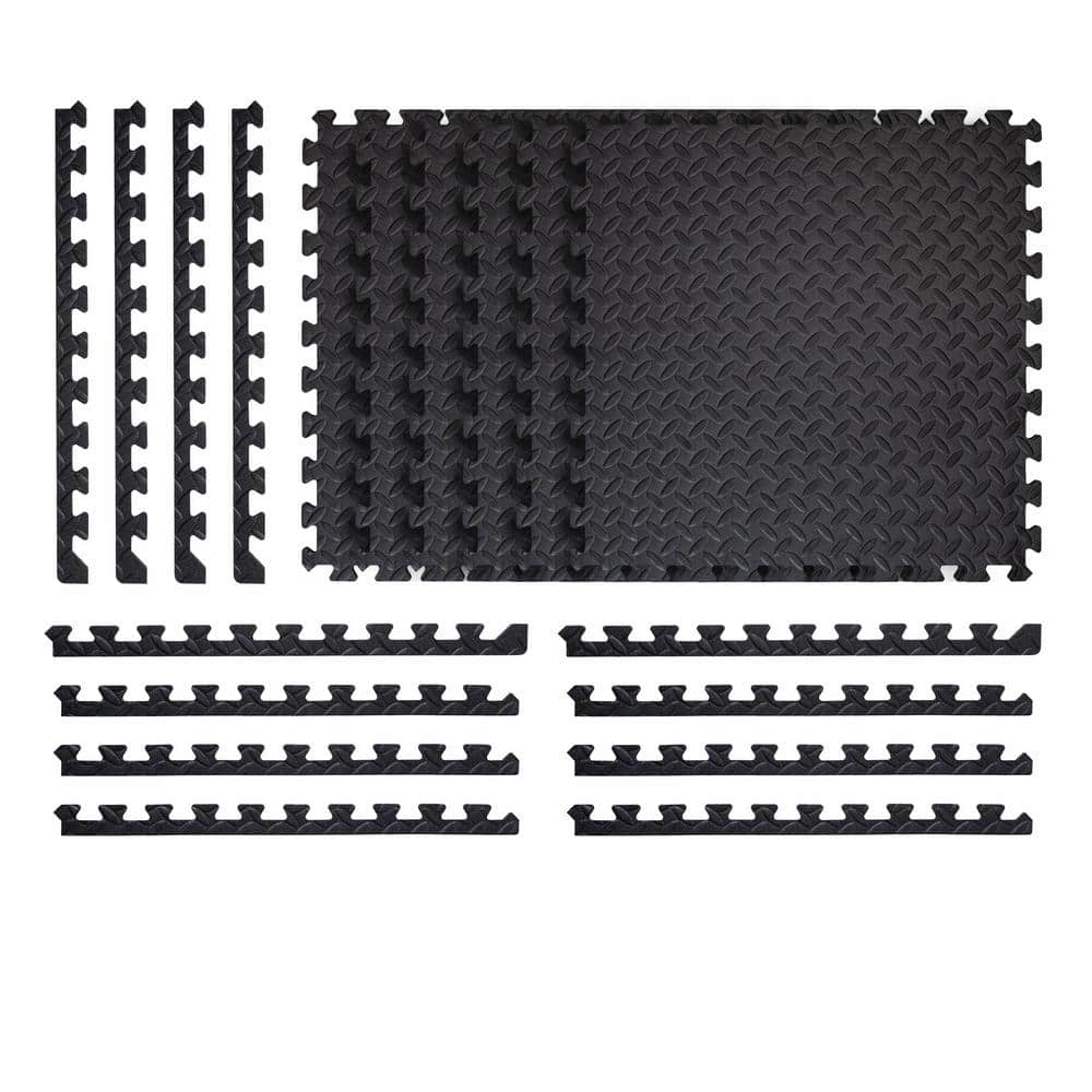 Black 24 in. x 24 in. x 0.47 in. Foam Garage Flooring Interlocking Mat (6-Pack) - Hercitys