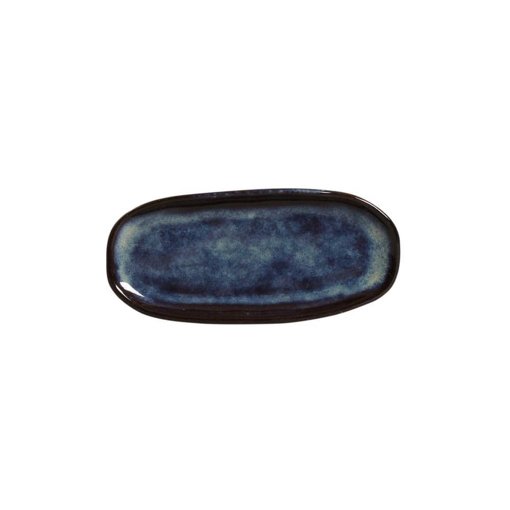 6.49 in. Denim Dark Blue Stoneware Shallow Oval Platter Organic (Set of 4) - Hercitys