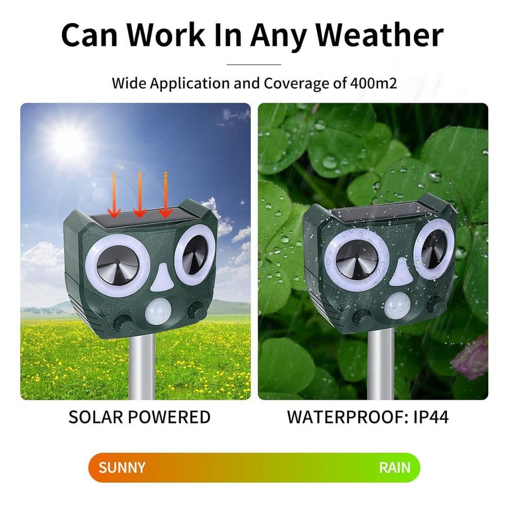 Solar Powered Animal Repellent Outdoor Ultrasonic for Cat Dog Rat Bird Pest Repellant Trap - Hercitys