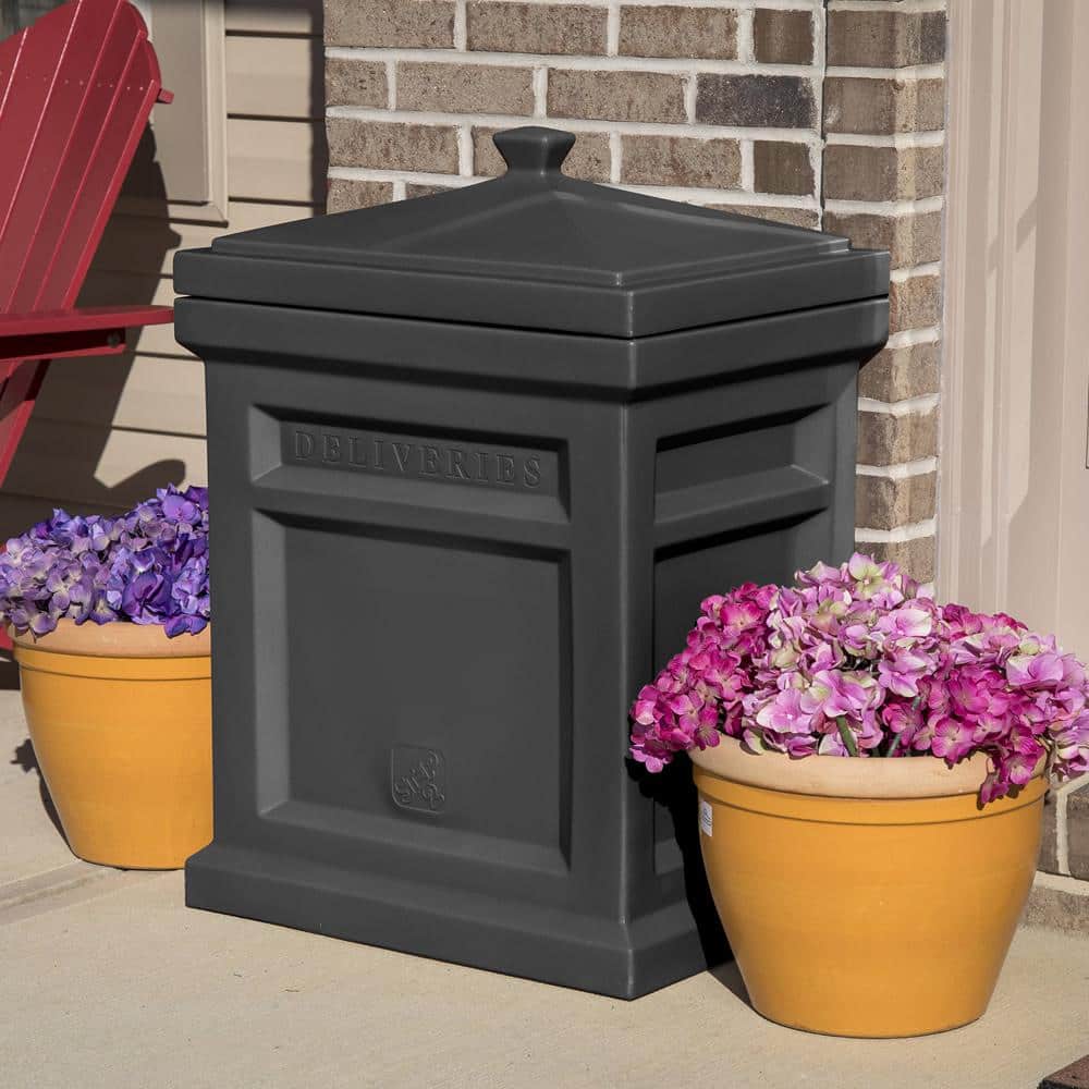 Express Package 31 in. H x 18 in. W x 23 in. D Resin Square Outdoor Delivery Box Black Onyx - Hercitys