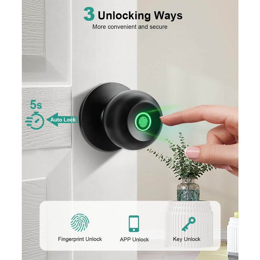 Smart Biometric Fingerprint Door Knob in Black - Hercitys
