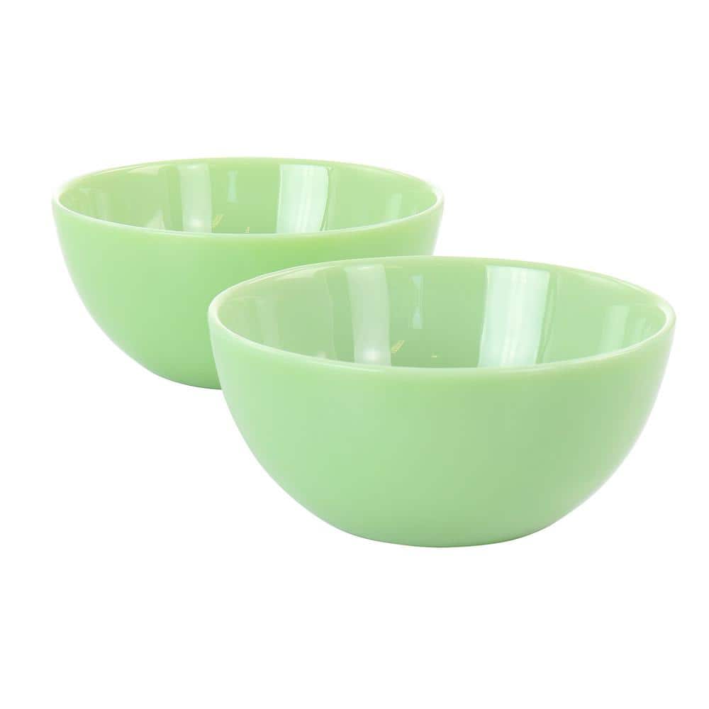 6 in. 20 fl. oz. Jade Green Jadeite Glass Serving Bowl Set of 2 - Hercitys