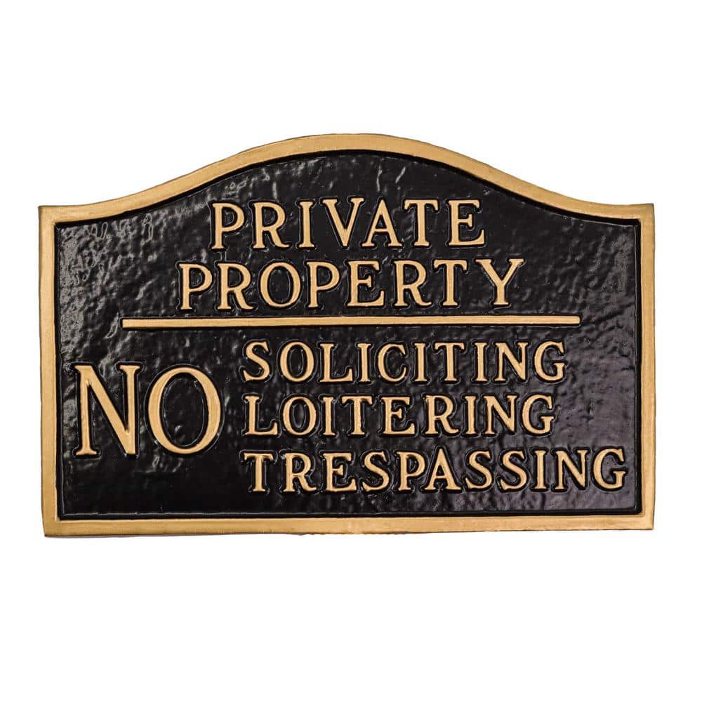 Private Property, No Soliciting, No Loitering Standard Statement Plaque – Black/Gold - Hercitys