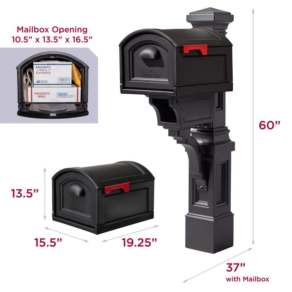 Atherton Resin Overpost Extra Large Black Onyx Mailbox and Black Onyx Mail Post Combo - Hercitys
