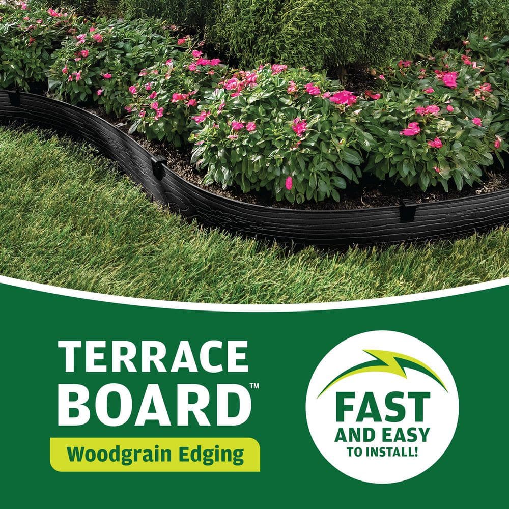 Terrace Board 5 in. x 40 ft. Black Landscape Lawn Edging with Stakes - Hercitys