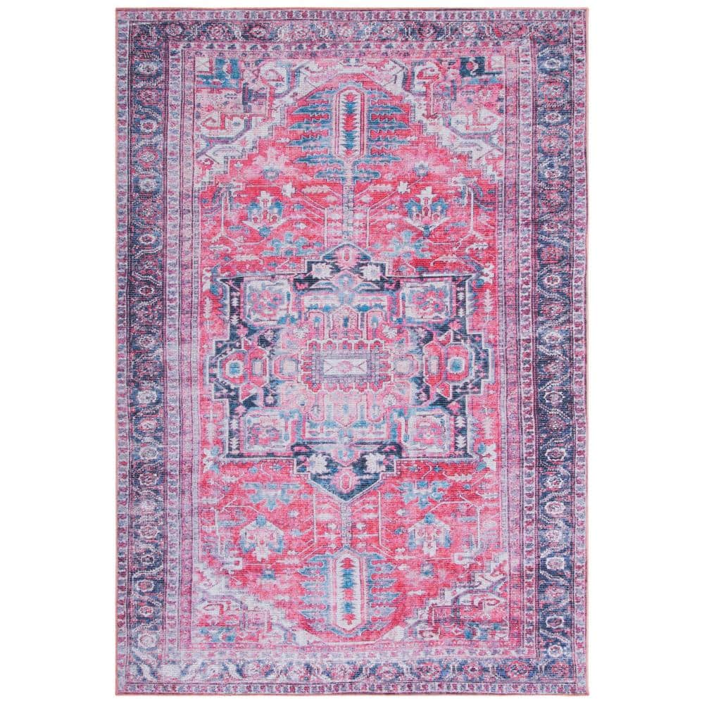 Serapi Navy/Red 9 ft. x 12 ft. Machine Washable Border Floral Area Rug - Hercitys