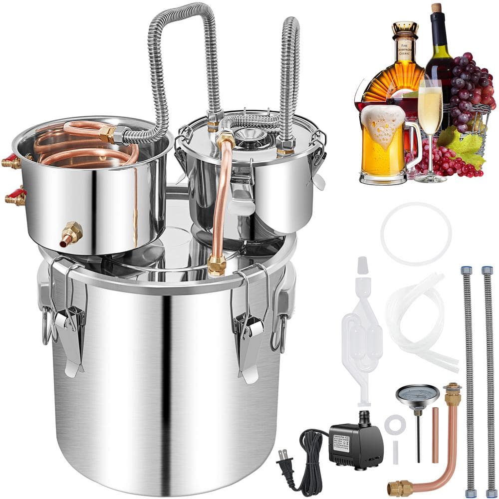 Alcohol Still 13.2 Gal. Stainless Steel Water Copper Tube Home Brewing Kit Alcohol Distiller for DIY Brandy, Silver - Hercitys