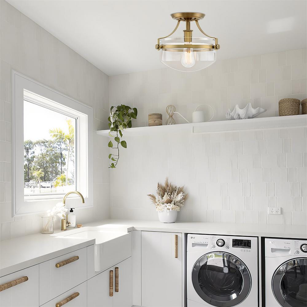 Zurich 12.25 in 60-Watt 1-Light Warm Brass Modern Semi-Flush with Clear Shade, No Bulb Included - Hercitys