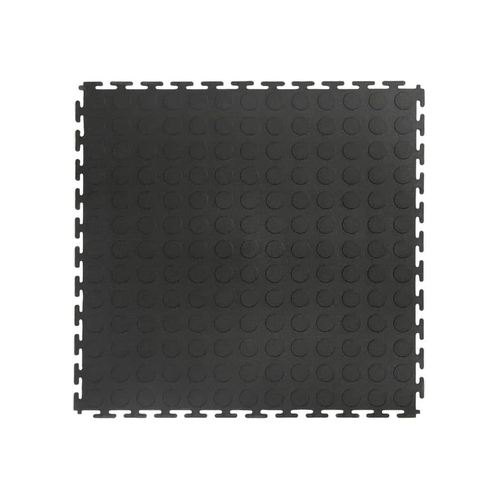 Black Raised Coin 18 in. W x 18 in. L x 0.1 in. Thick Rubber Exercise\Gym Flooring Tiles (6 Tiles\Case) (13.5 sq. ft.) - Hercitys