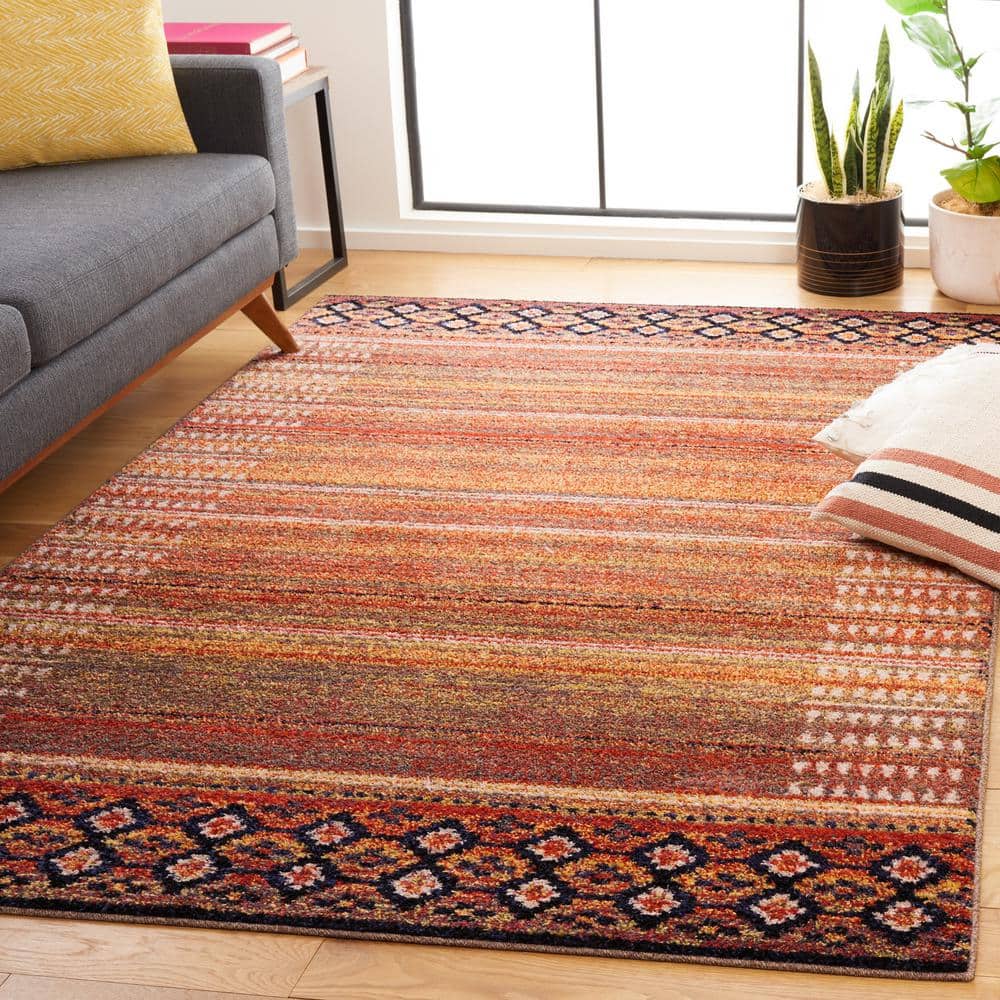 Adirondack Rust/Ivory Navy 9 ft. x 12 ft. Diamond Border Area Rug - Hercitys