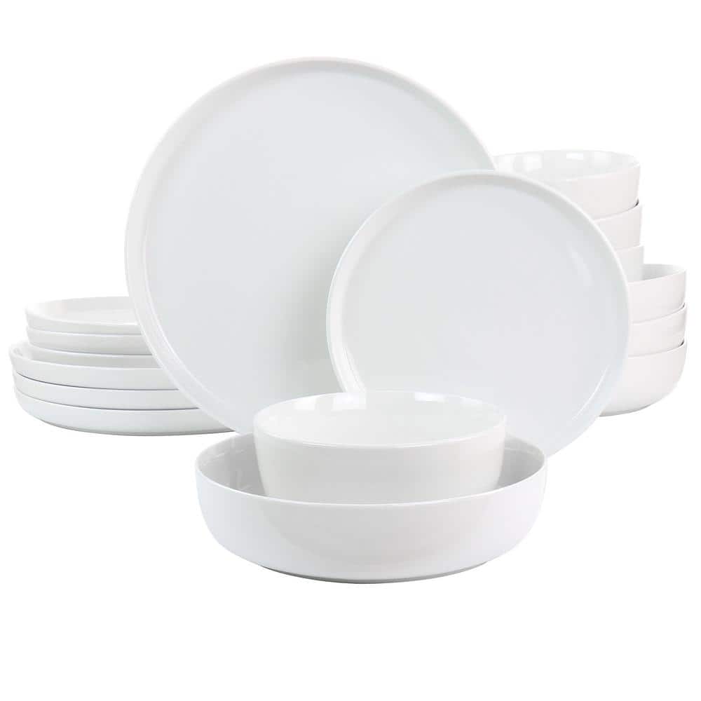 White Deco 16-Piece Fine Ceramic Dinnerware Set in White Service for 4 - Hercitys