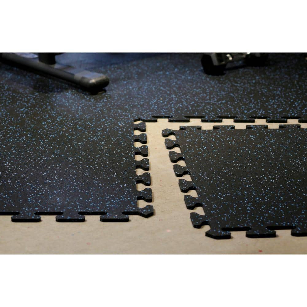 Black with Blue Speck 24 in. x 24 in. Finished Corner Recycled Rubber Floor Tile (16 sq. ft./ case) - Hercitys