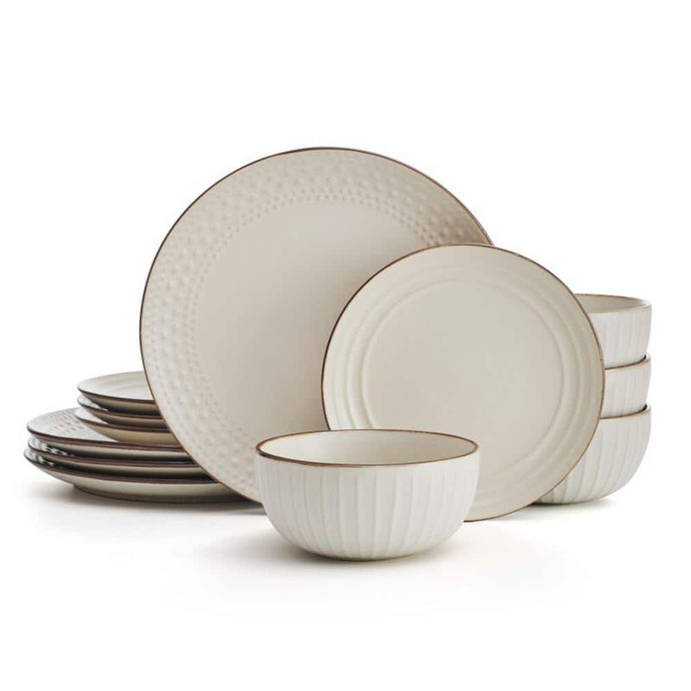 Janelle 12-pc Stoneware Dinnerware Set, Beige, Service for 4 - Hercitys