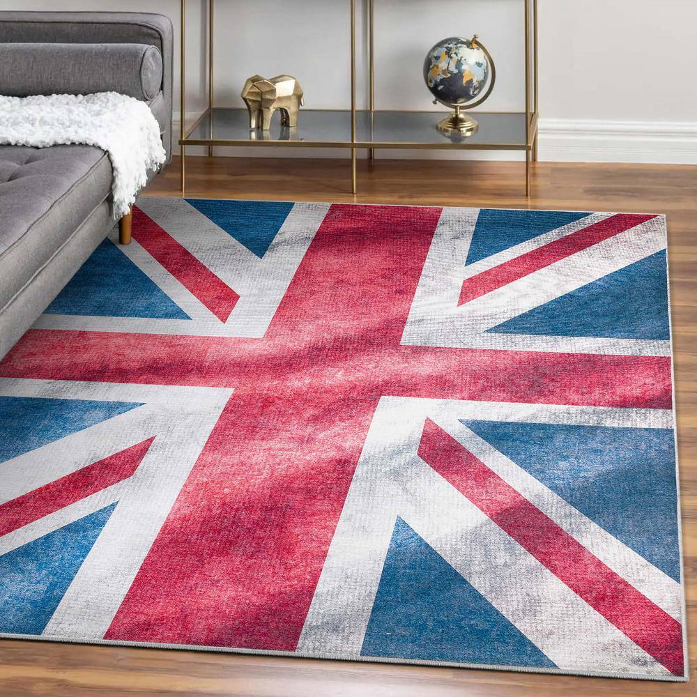 Apollo British Flag Novelty Printed Red Blue White 5 ft. x 7 ft. Area Rug - Hercitys