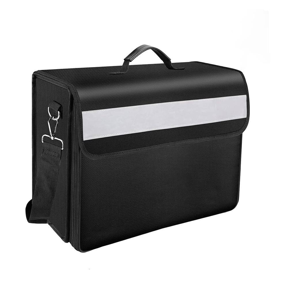 Fireproof Safe File Document Bag with Lock, Multiple Pockets, Reflective Strip, Carry Strap Waterproof Design, Black - Hercitys
