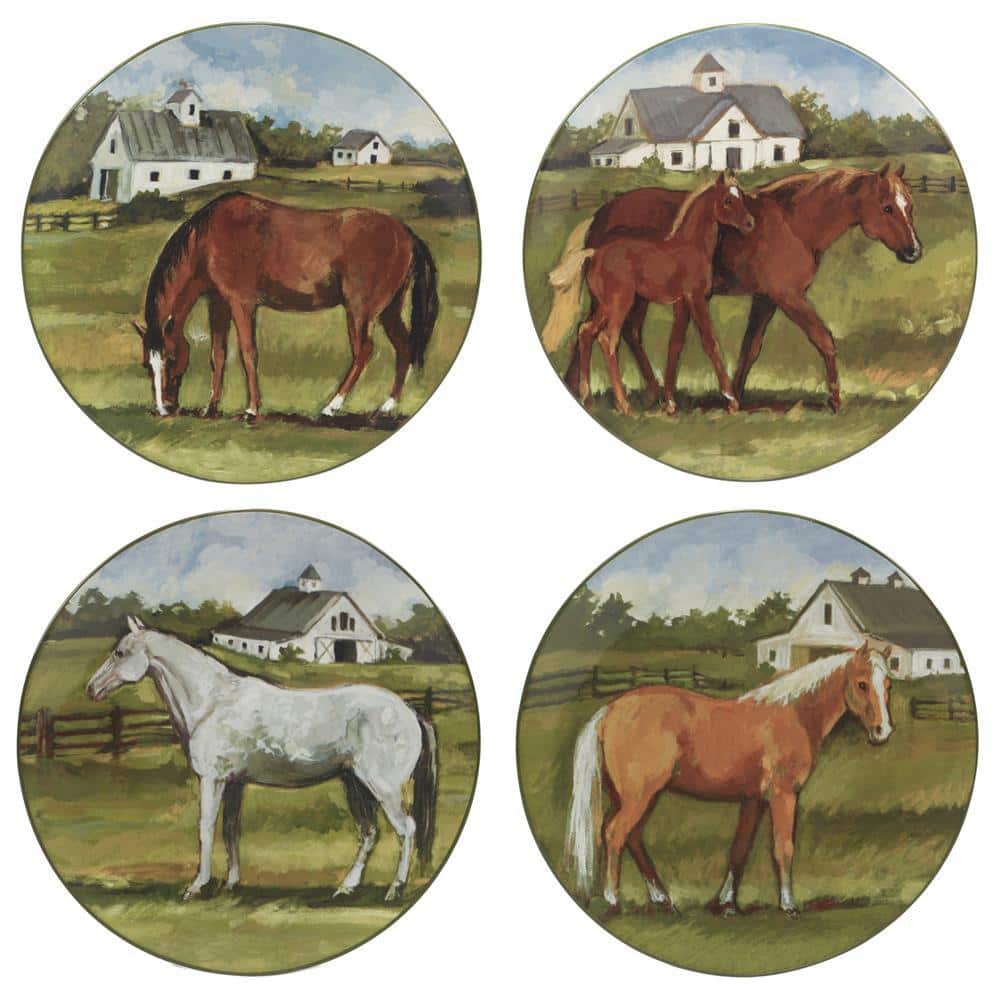 York Stables Multicolored Earthenware Dinner Plate Set Of 4 - Hercitys