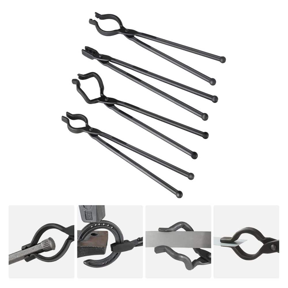 Blacksmith Tongs, 18 in. 4-Pieces, V-Bit Bolt Tongs Wolf Jaw Tongs, Z V-Bit Tongs and Gripping Tongs, Carbon Steel Forge - Hercitys