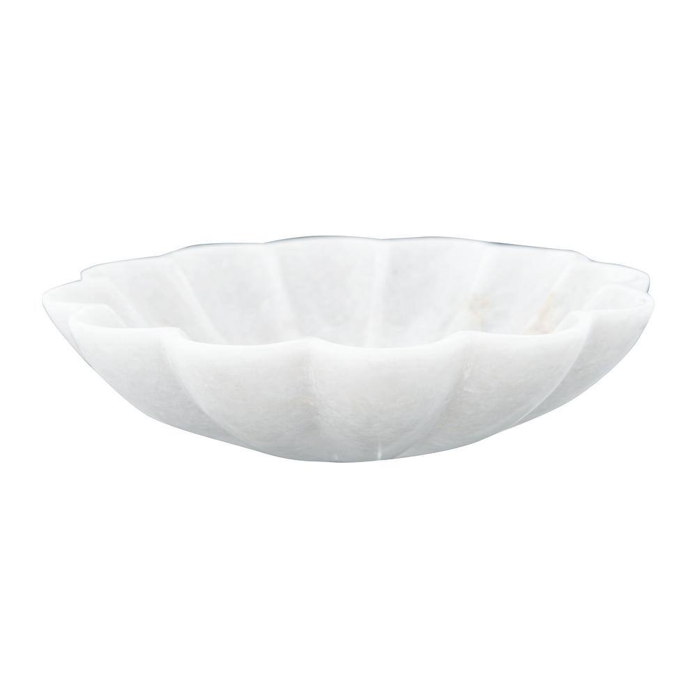 6 in. 17 Oz. White Carved Marble Flower Shape Serving Bowl - Hercitys