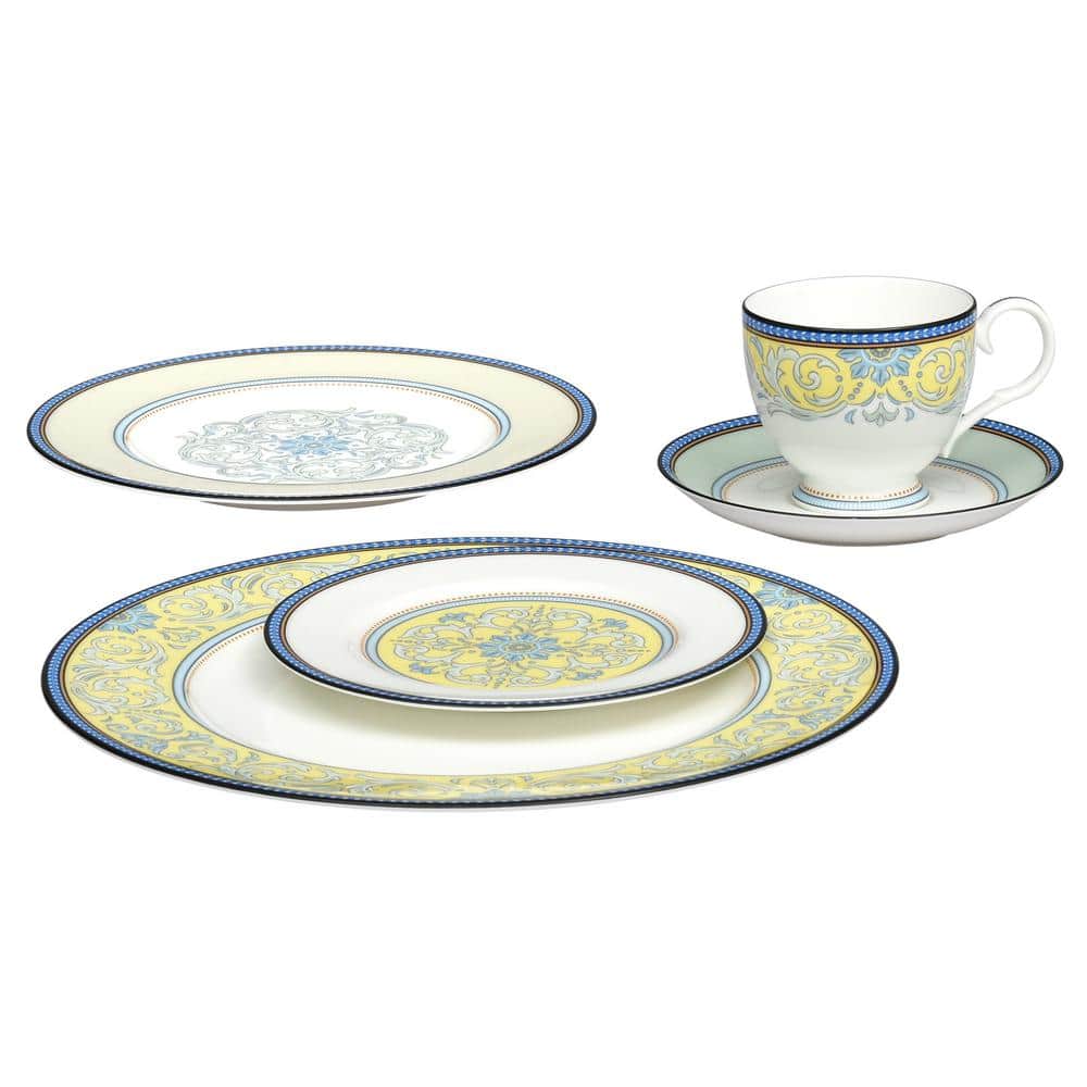 Menorca Palace 10.75 in. (Blue/Yellow) Bone China Dinner Plates, (Set of 4) - Hercitys