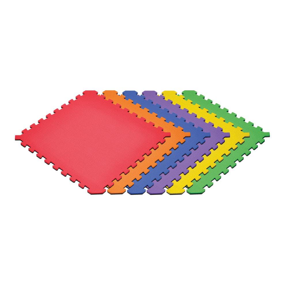 Black/Rainbow 24 in. x 24 in. x 0.51 in. Foam Interlocking Reversible Floor Mat (6-Pack) - Hercitys