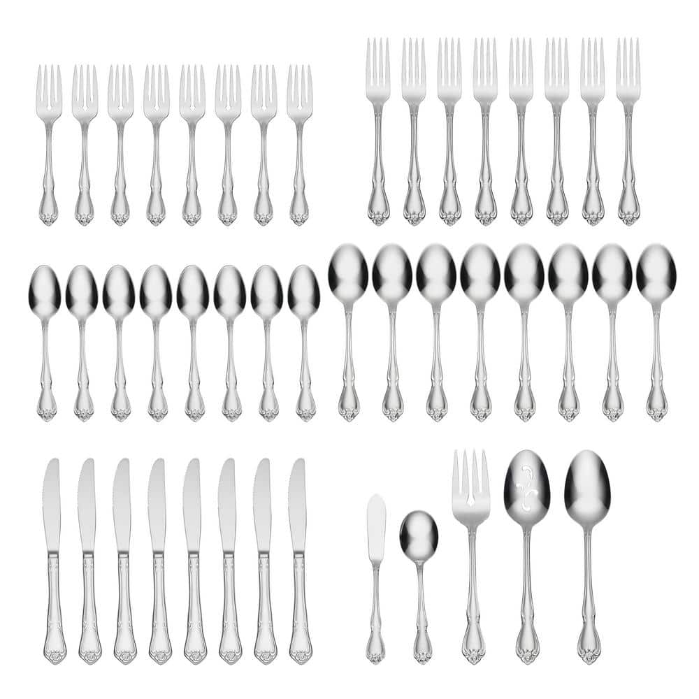 True Rose 45-Piece Silver 18/0-Stainless Steel Flatware Set (Service For 8) - Hercitys