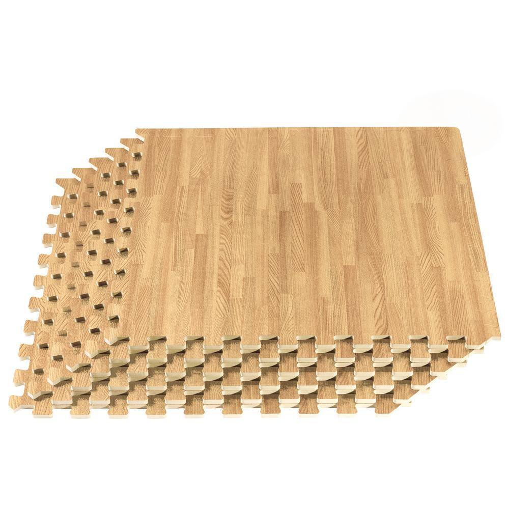 White Oak Wood Grain 24 in. W x 24 in. L x 3/8 in. T Interlocking EVA Foam Gym Flooring Mat (25-Tiles) (100 sq. ft.) - Hercitys